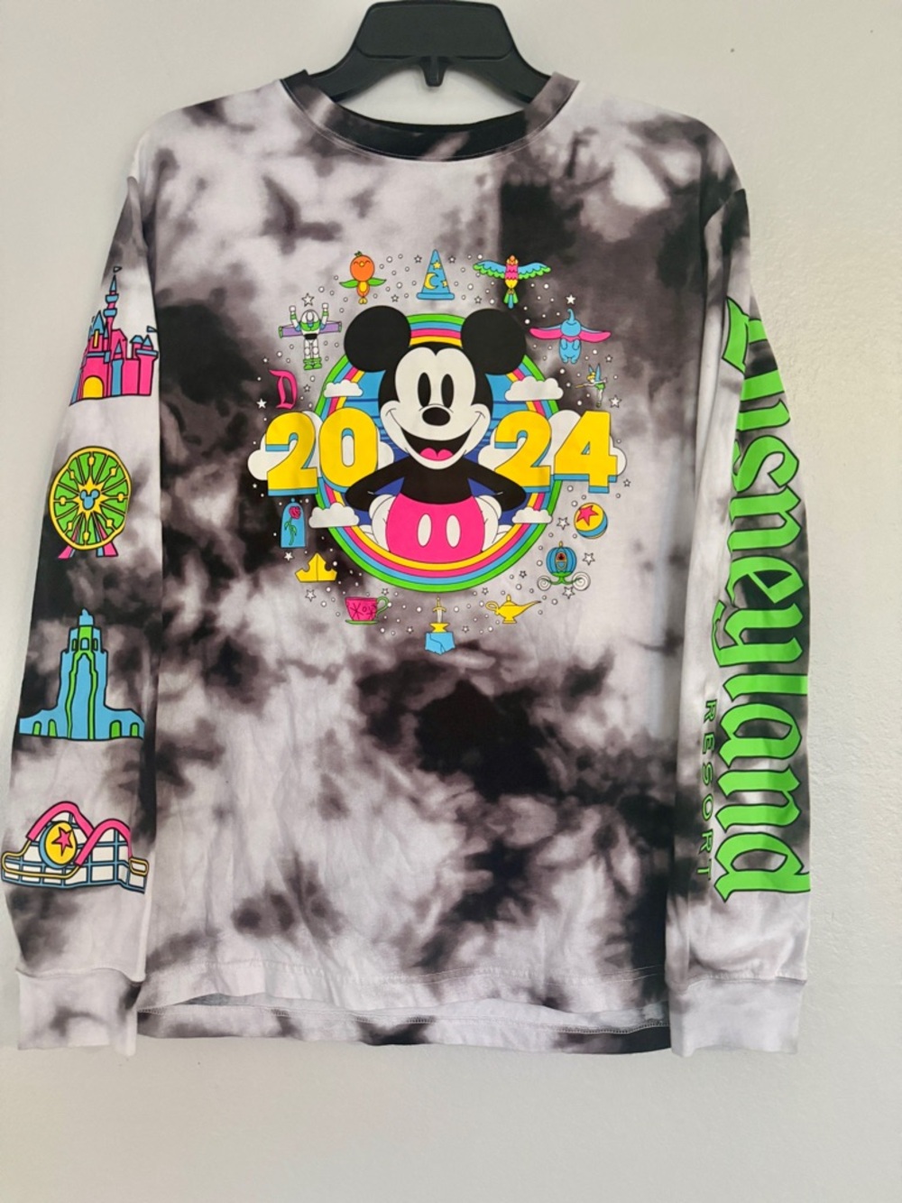 Disney Parks Mickey Mouse 2024 Tie-Dye Long Sleeve Graphic Tee Size Medium